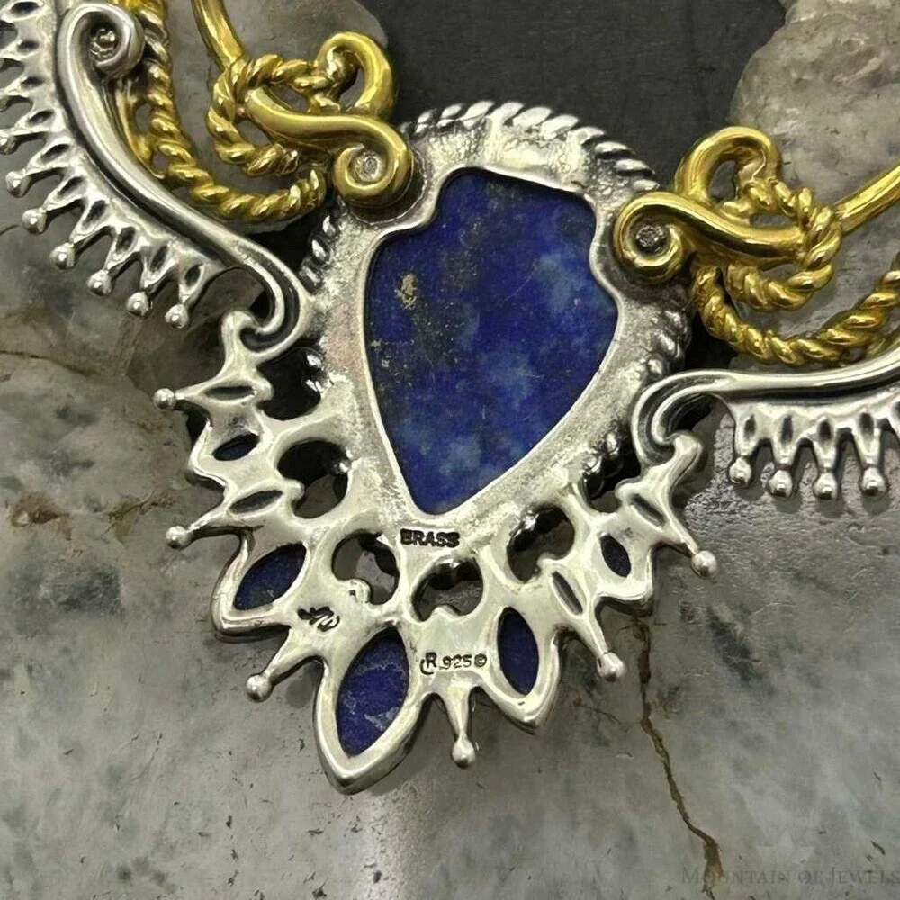 Carolyn Pollack Sterling Silver & Brass Lapis Decorated 15